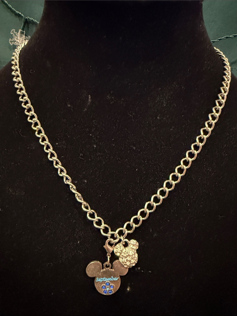 Silver-Tone Mickey Mouse & September (Removable) Birthstone Charm Necklace